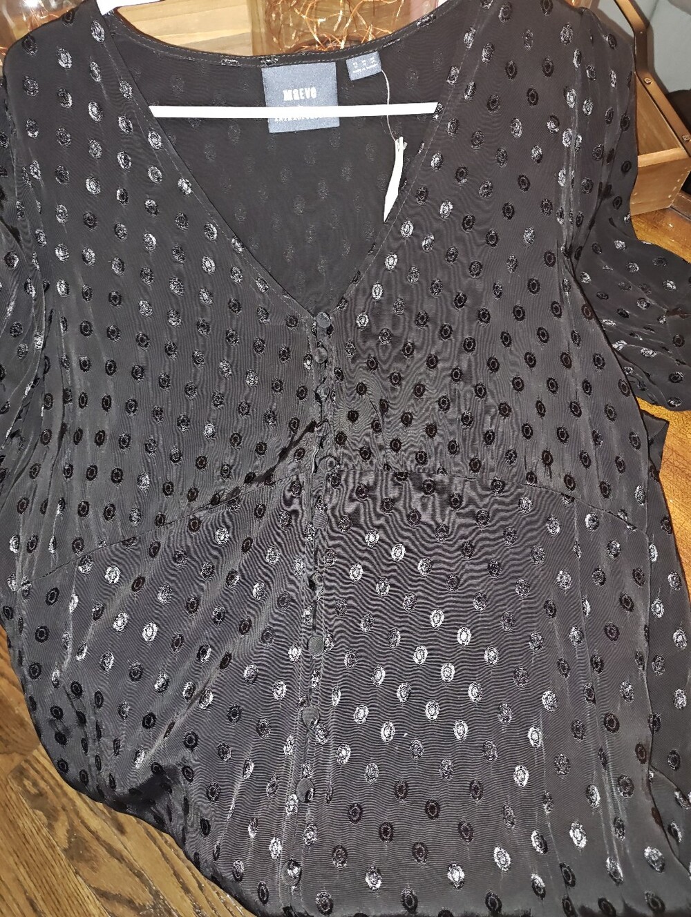 Anthropologie Maeve Black V-Neck Dot Dress